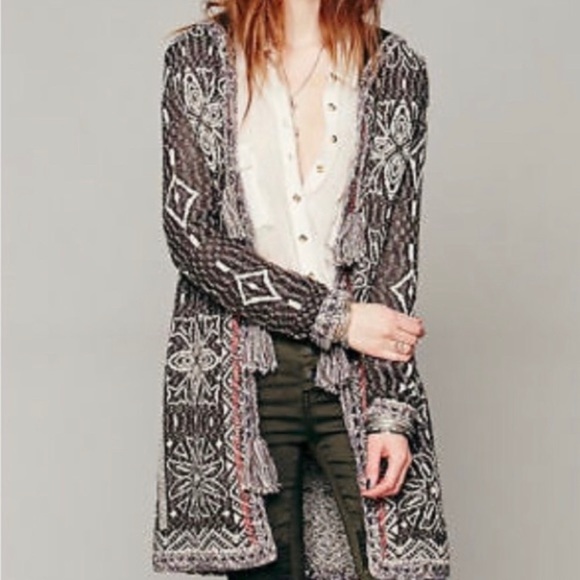 Free People Kai Pom Pom Hooded Cardigan in Brown - Picture 2 of 8